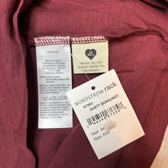 Madewell Dusky Burgundy V-Neck Slub Cotton Tee XXS NWT - Picture 6 of 7